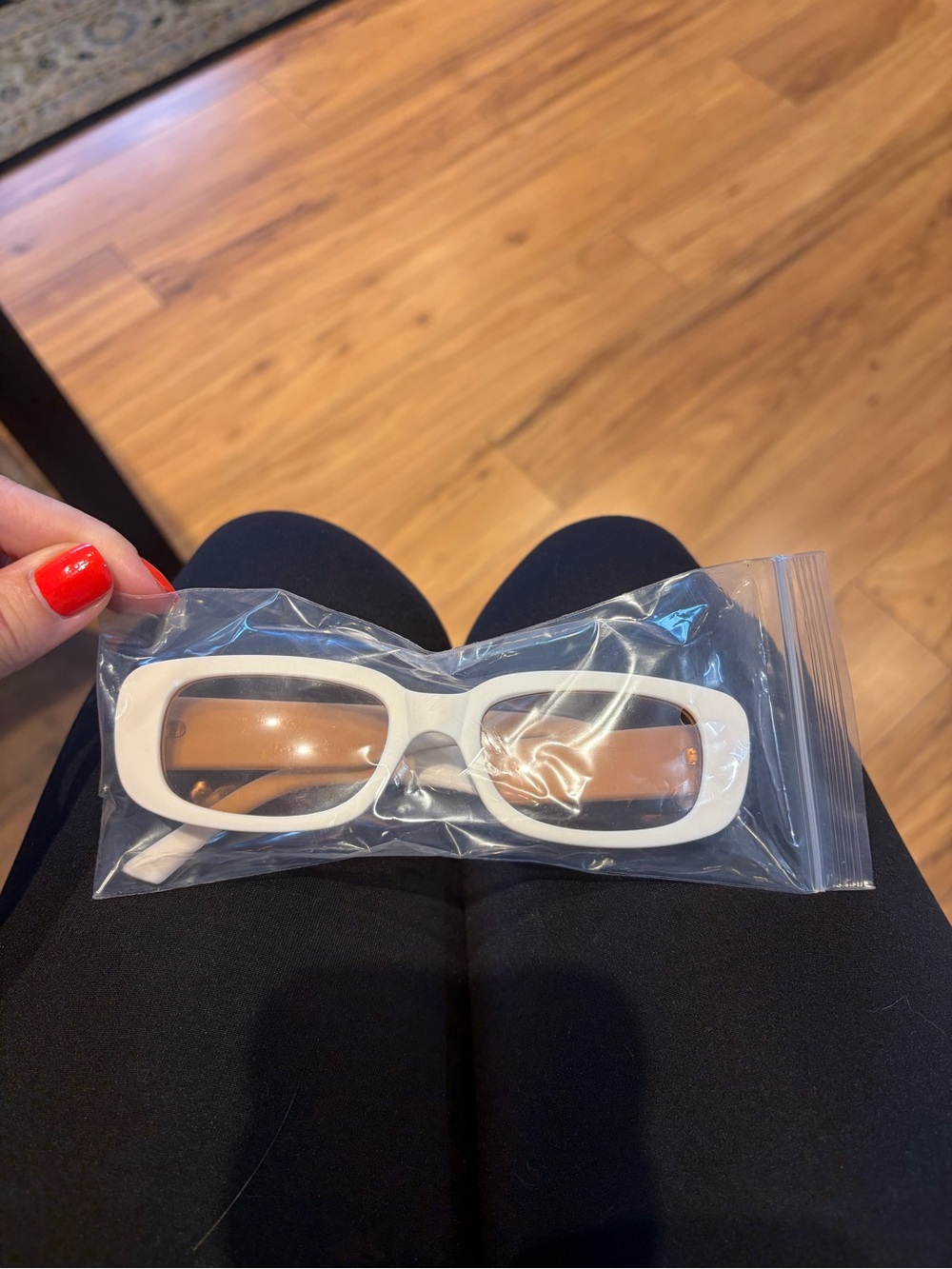 White Rectangular Sunglasses with Brown Lenses